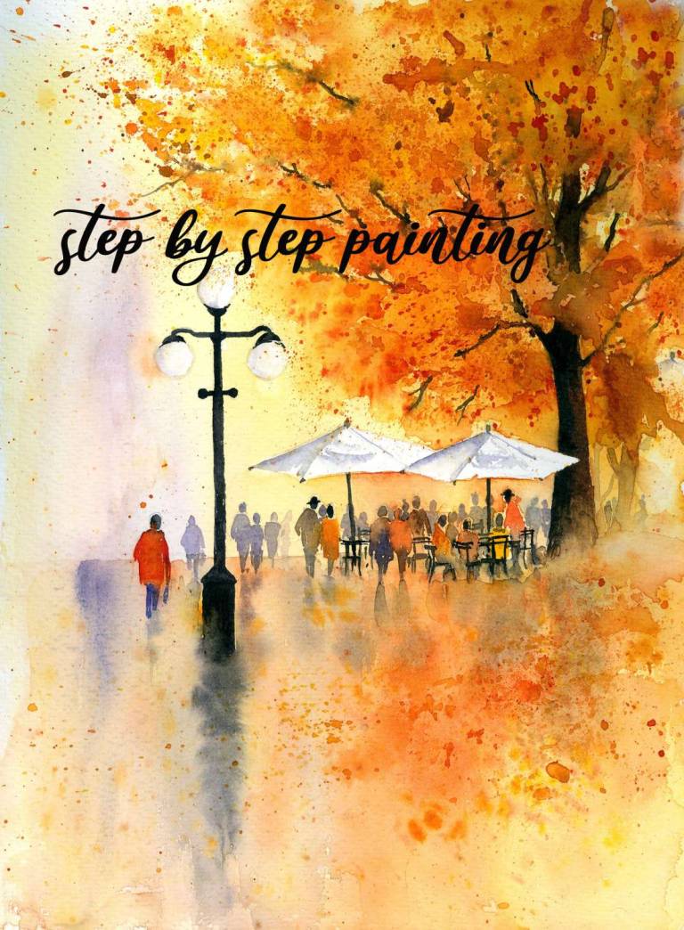 Cafe in the Park watercolour painting tutorial - Rachel McNaughton