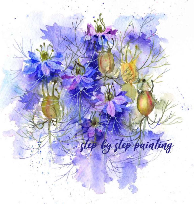 Nigella watercolour painting tutorial - Rachel McNaughton