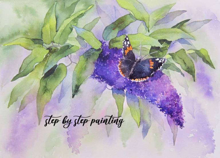 Butterfly and Buddliea watercolour painting tutorial - Rachel McNaughton