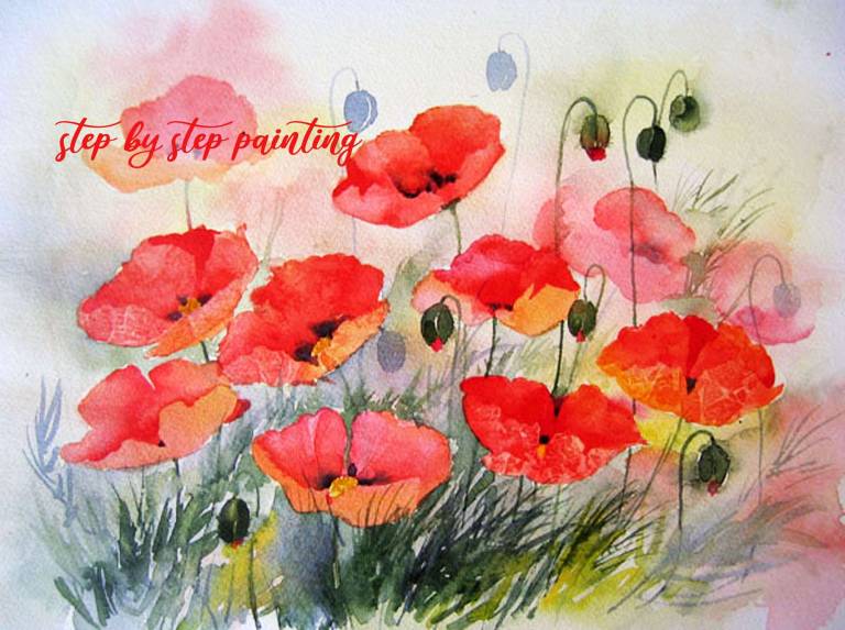 Poppies (using clingfilm) watercolour painting tutorial - Rachel McNaughton