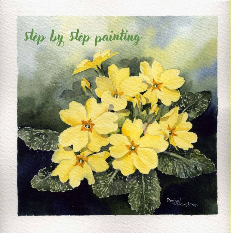 Printable Primroses watercolour painting tutorial - Rachel McNaughton