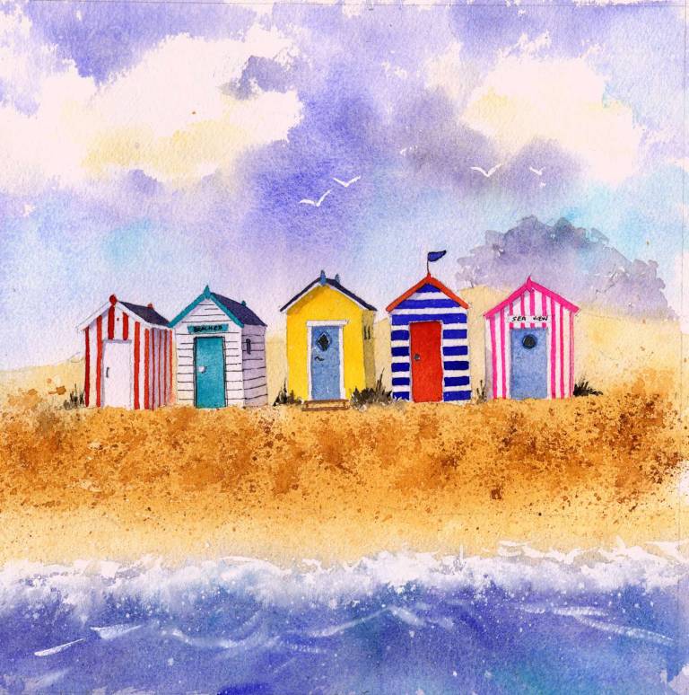 Beach Huts, watercolour step by step tutorial - Rachel McNaughton