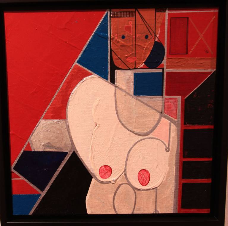 Squared Red Woman with Invisible Face and Large Breasts  - Alix Godon