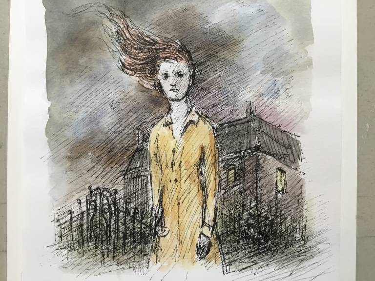 Yellow coat red hair - Fiona Michie 