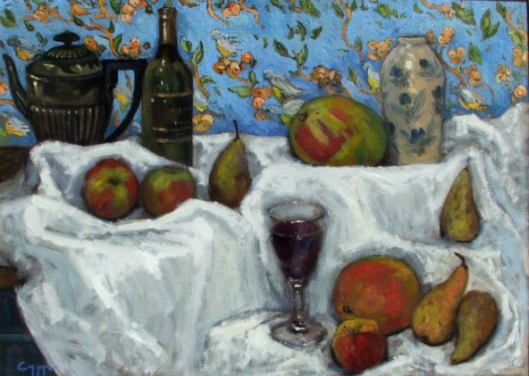 Fruit and Wine with blue wallpaper - Cyppo  Streatfeild