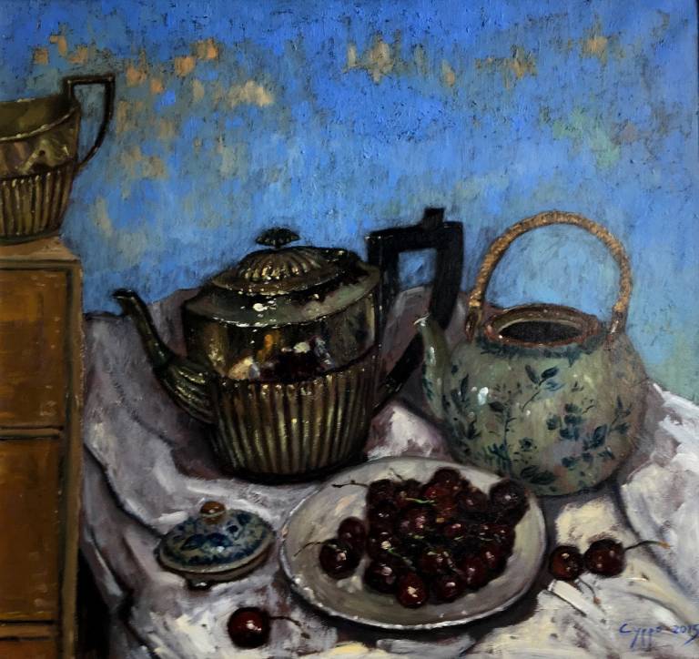 Silver and cherries with Tor's teapot - Cyppo  Streatfeild