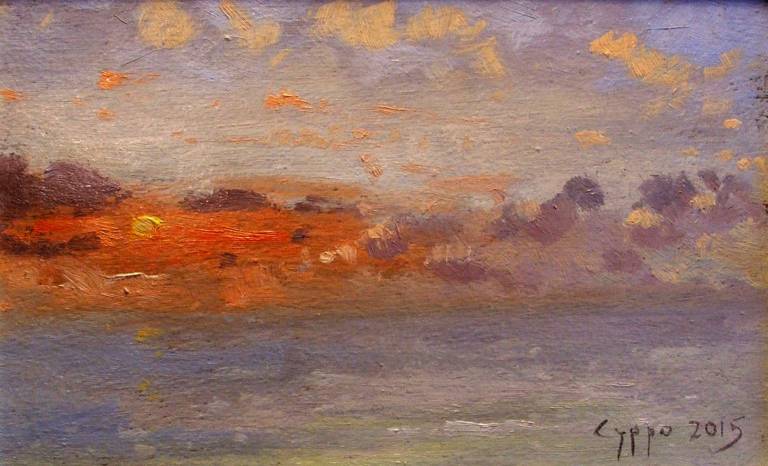 Sunrise from the terrace. Mousehole. SOLD - Cyppo  Streatfeild