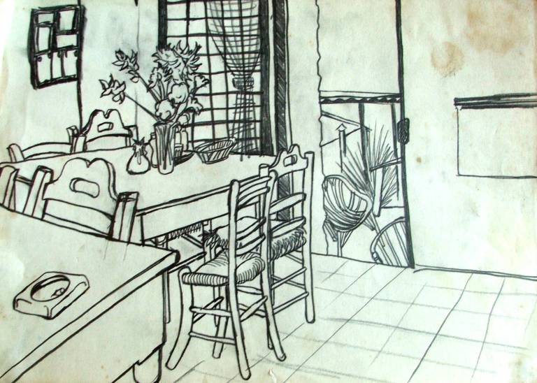 Drawing. The Bar. Bussana. Liguria - Cyppo  Streatfeild