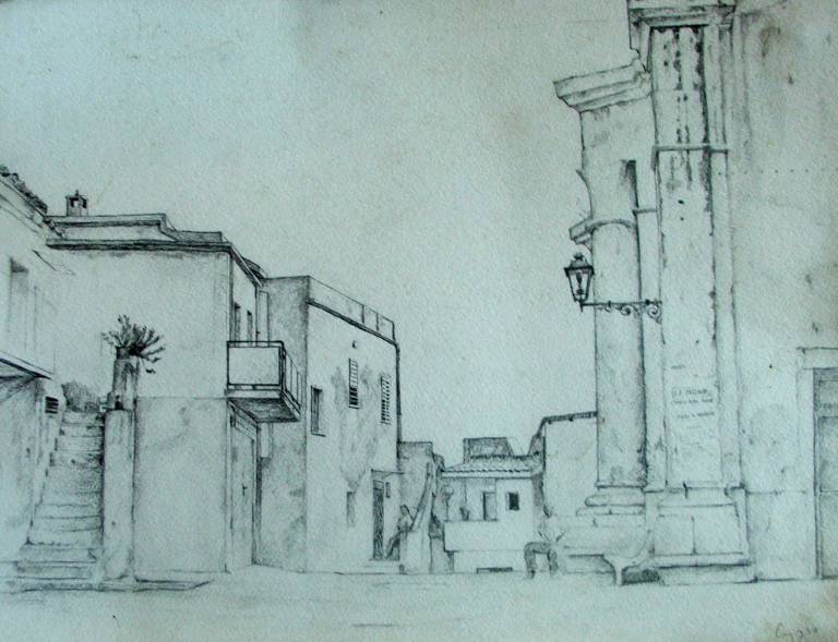Drawing. La Piazza. Monasterace. Calabria - Cyppo  Streatfeild