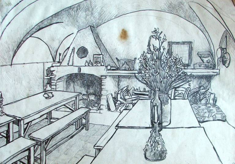 Drawing. The Cellar Bar. Bussana. Liguria - Cyppo  Streatfeild