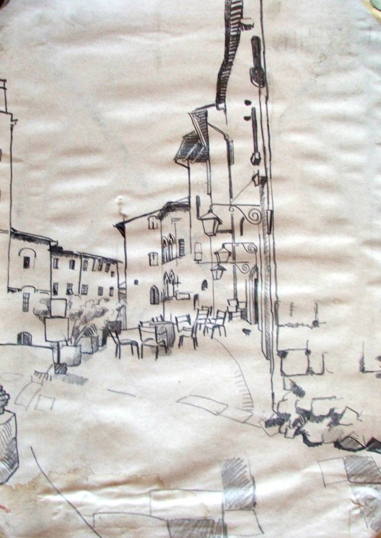 Drawing. Into The Square. San Gimignano - Cyppo  Streatfeild