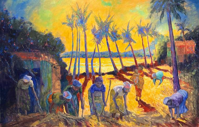 SOLD: Women Working Yellow Sunset. Sri Lanka - Cyppo  Streatfeild