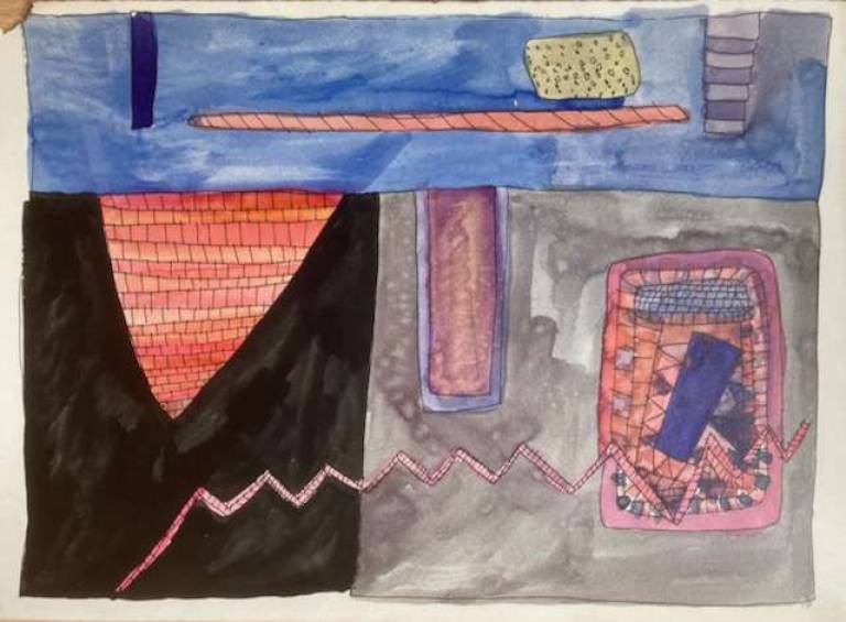 Interior with purple door and red triangle - Dave Pearson