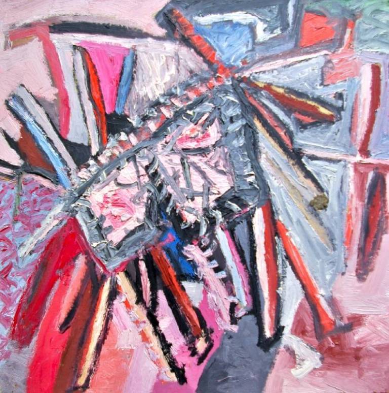 Easel with pink and grey canvas - Dave Pearson