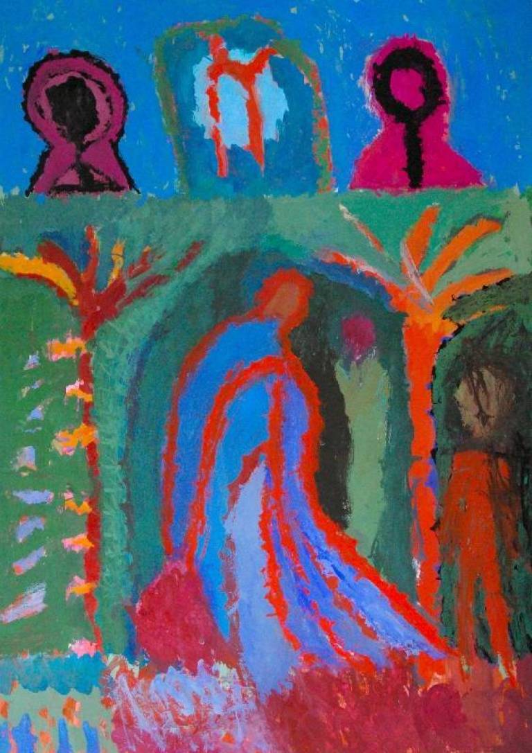 Figure in Blue with Two Trees - Dave Pearson