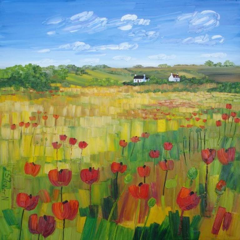 Cottages and Poppies SOLD - Sheila Fowler