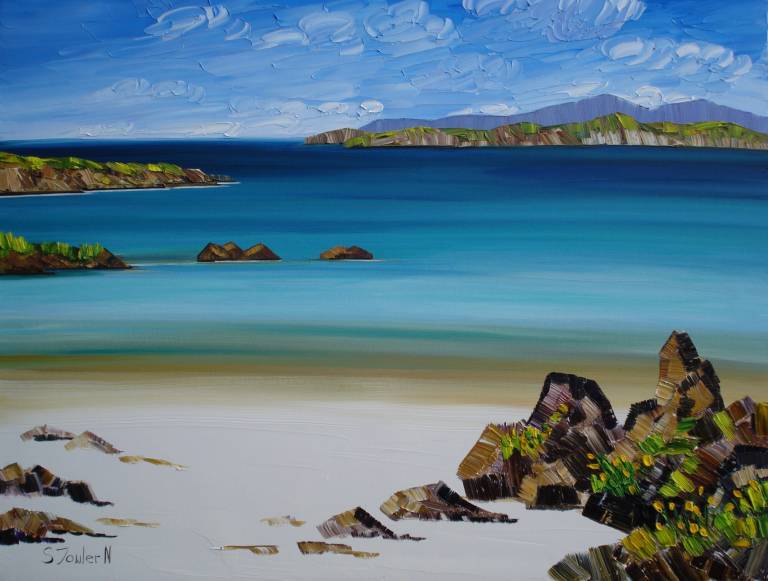 Beach Rocks and Yellow Wildflowers Iona SOLD - Sheila Fowler