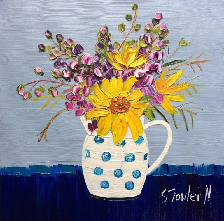 Wildflowers in a Spotted (20 X 20cm) Jug SOLD - Sheila Fowler