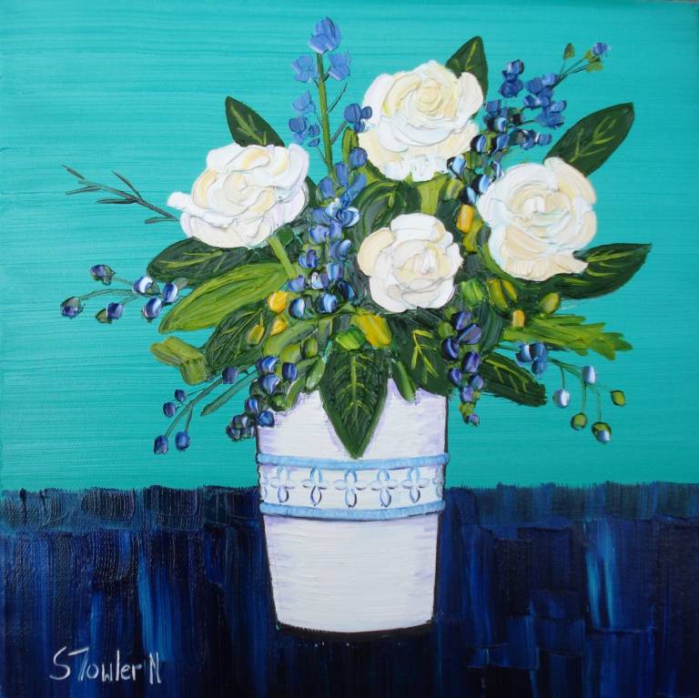 White Roses and Wildflowers 25 x 25cm £45 - Sheila Fowler