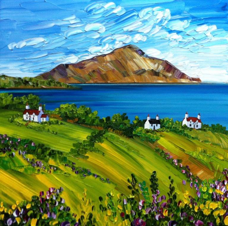 The Holy Isle from Arran Summer (25 x 25cm) - Sheila Fowler