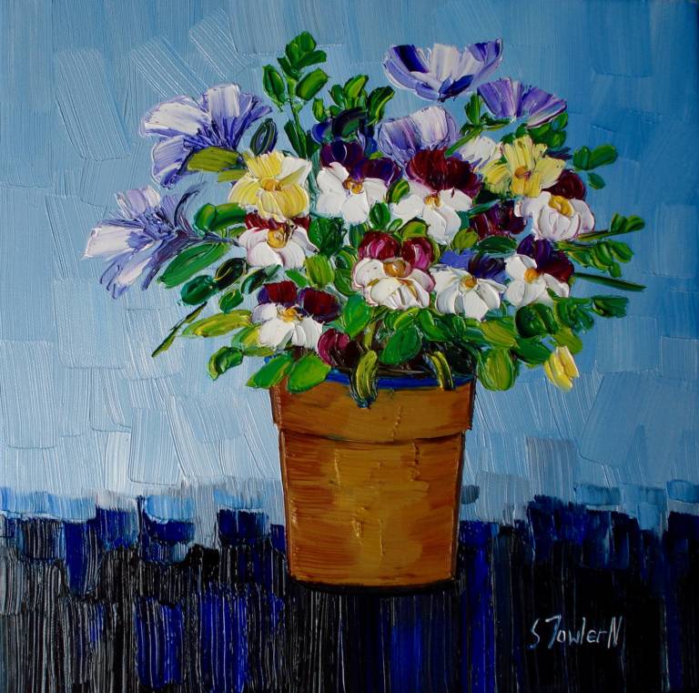 Summer Pansies (30 x 30cm) SOLD - Sheila Fowler