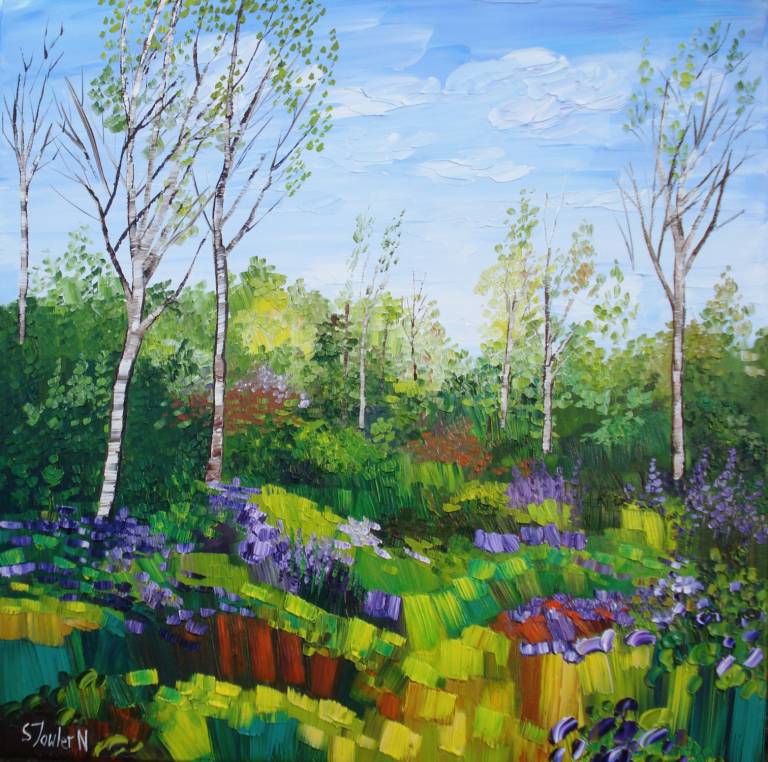 Heather, Wildflowers and Silver Birch  SOLD  (60 x 60cm) - Sheila Fowler