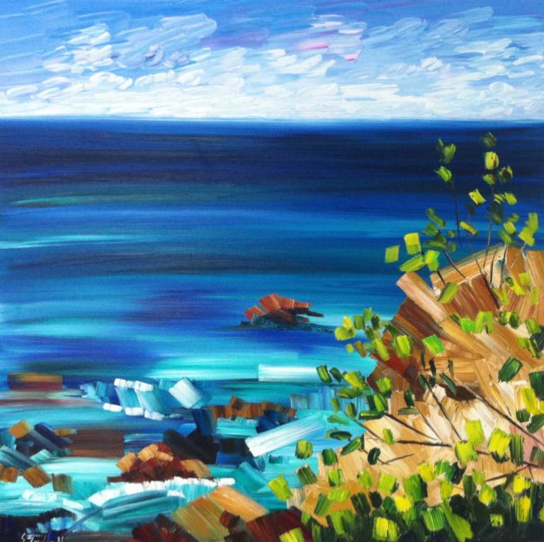 Majorca Blues  (75 x 75cm) SOLD - Sheila Fowler
