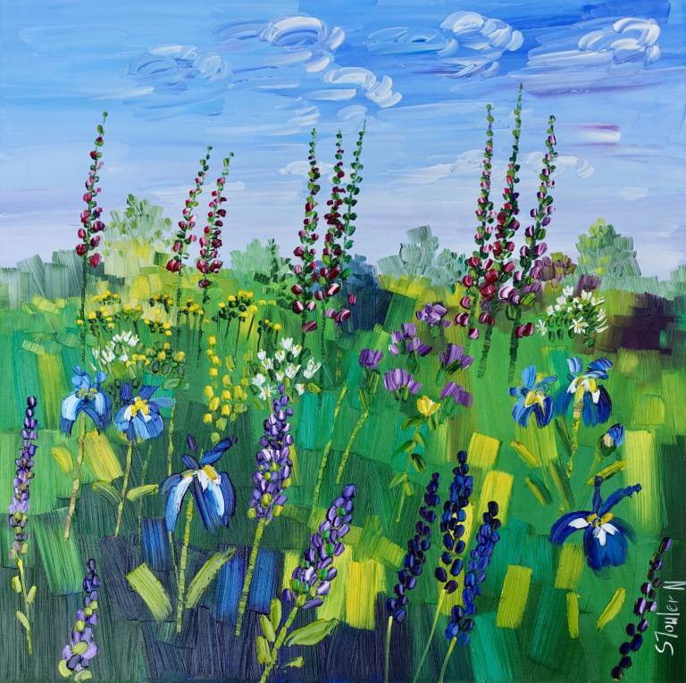 Summer Garden with Irises (60 X 60cm) SOLD - Sheila Fowler