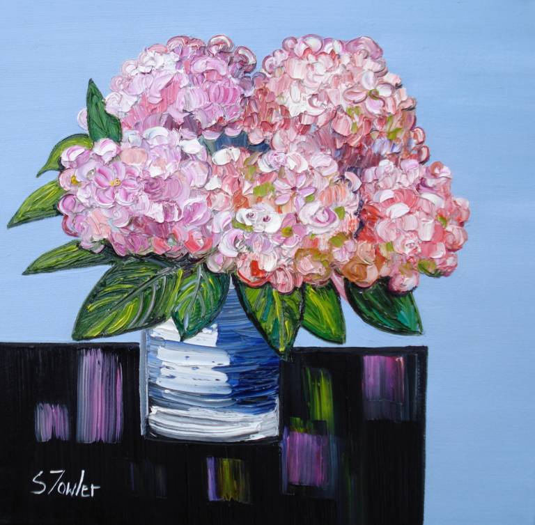 Pink Hydrangeas (30 x 30cm) SOLD - Sheila Fowler