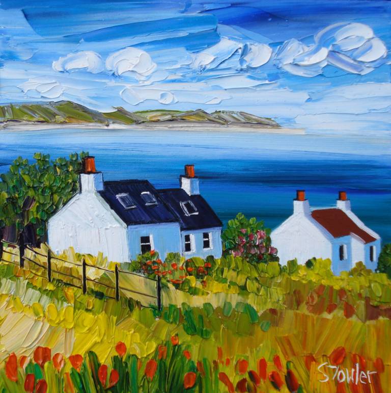 SINGLE CARD Cottages at High Corrie, Arran - Greetings Card £2.90 - Sheila Fowler