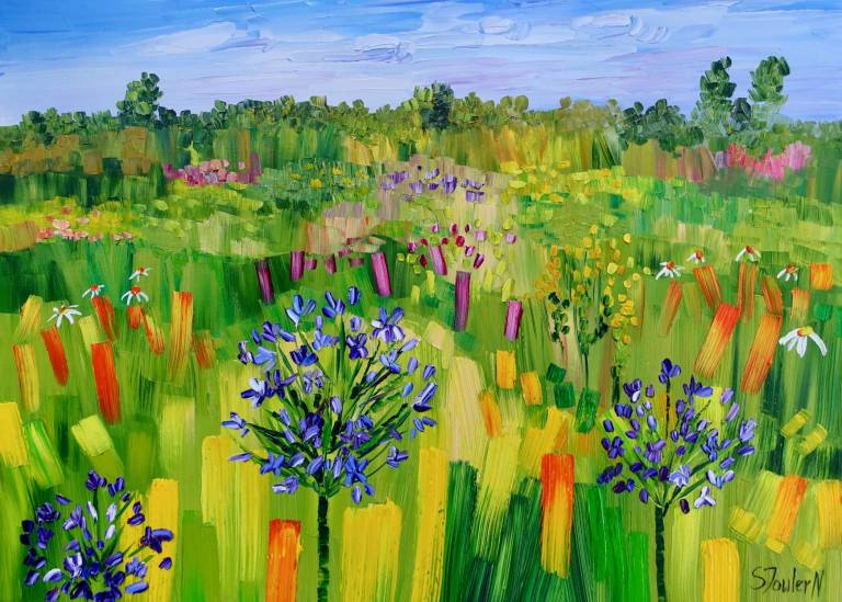 Summer Garden with Agapanthus SOLD  (75 X 60cm) - Sheila Fowler