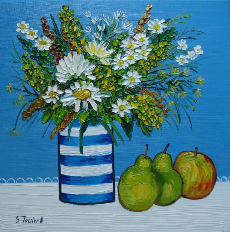 Striped Jug with Fruit and Flowers (25 x 25cm) £45 - Sheila Fowler