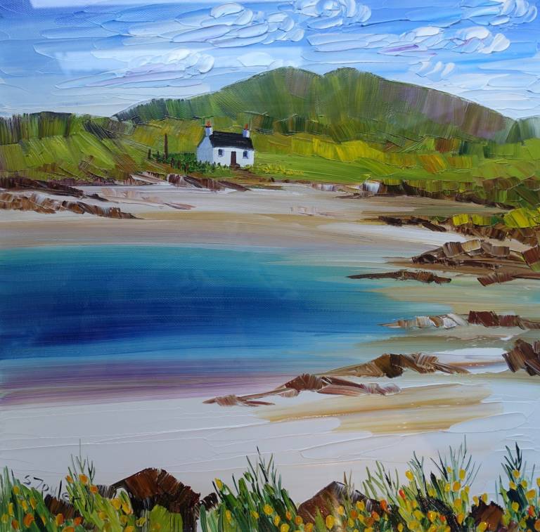 Cottage and Wild Gorse Arisaig (40 x 40cm) - Sheila Fowler