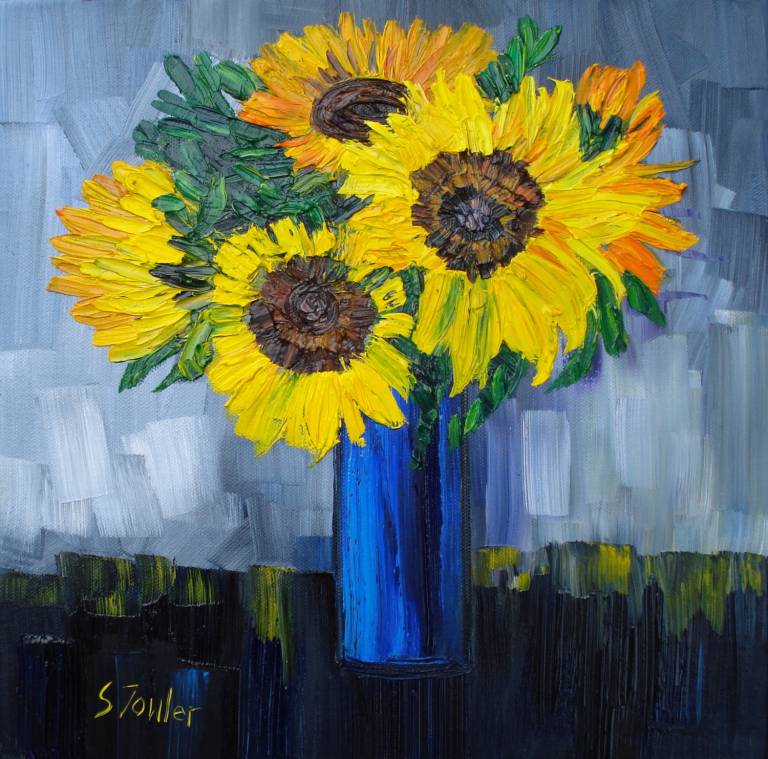 SINGLE CARD Sunflowers in Blue Vase Greetings Card £2.90 - Sheila Fowler