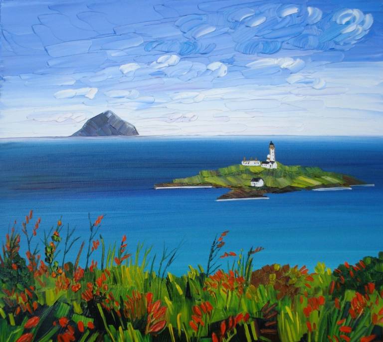 Ailsa Craig, Pladda and Wildflowers Arran 27 x 22cm - Sheila Fowler