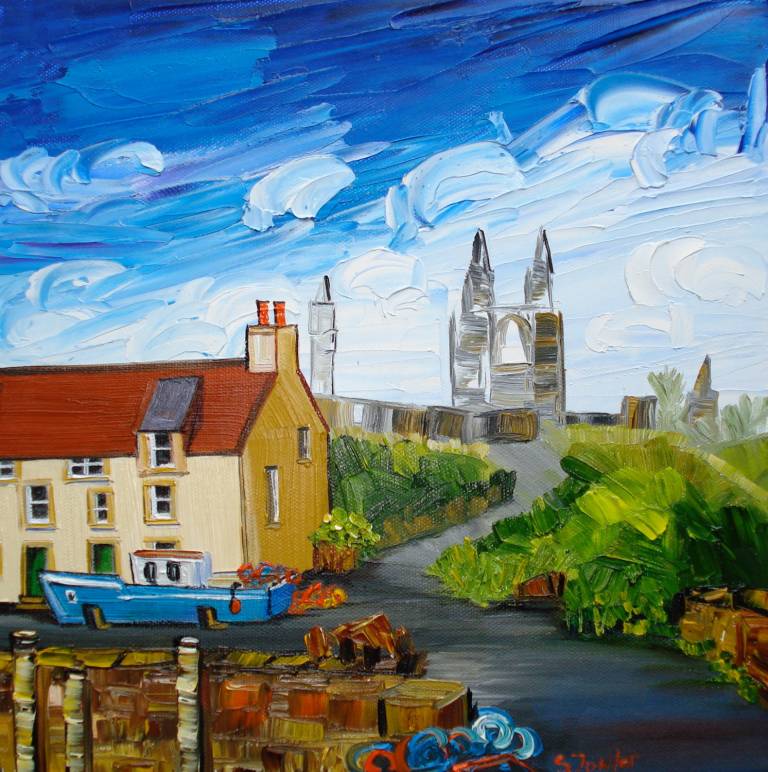 Blue Boat St Andrews 25 x 25cm - Sheila Fowler