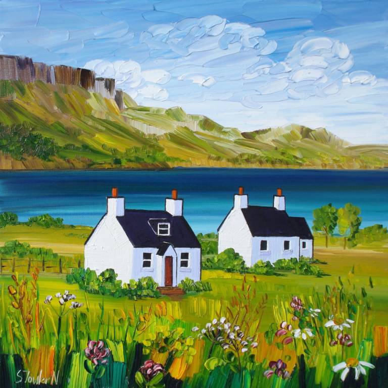 Cottages at Staffin Bay Skye 25 x 25cm ( ART PRINT OF SKYE - click for detai - Sheila Fowler