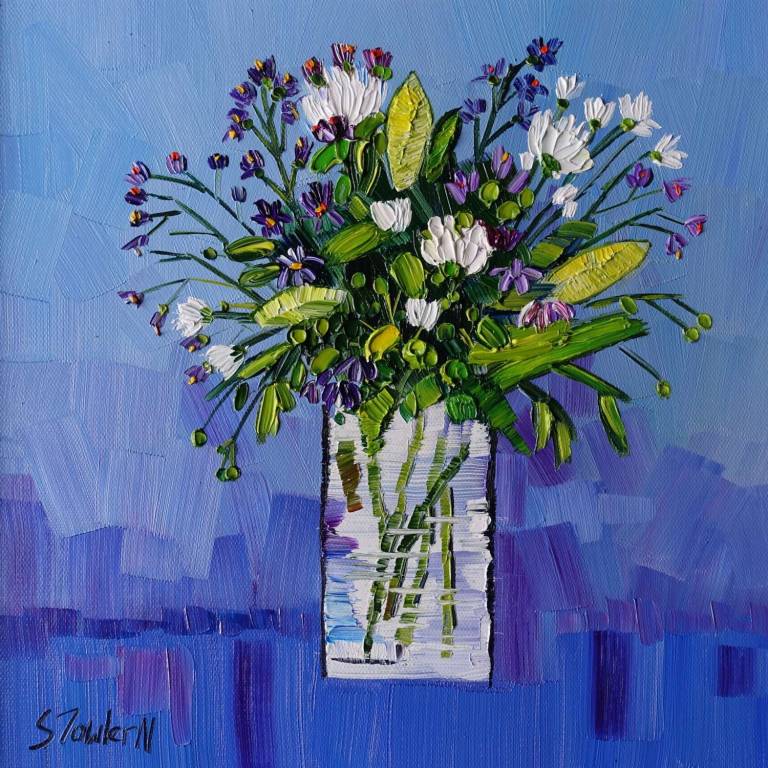 Bouquet on Blue (30 X 30cm) SOLD - Sheila Fowler