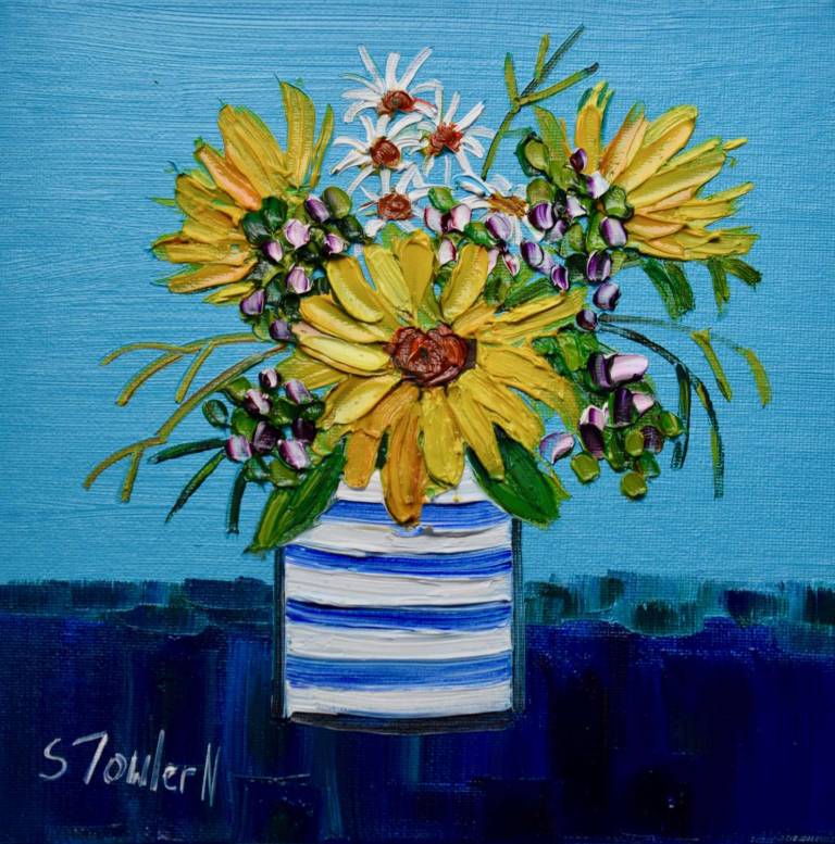 Wildflowers in a Striped Jug (20 x 20cm) £35 - Sheila Fowler