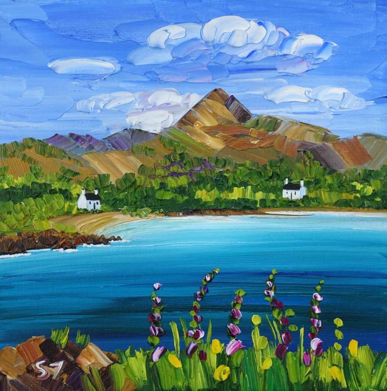 Foxgloves Brodick Bay Arran SOLD  (20 x 20cm) £275 - Sheila Fowler