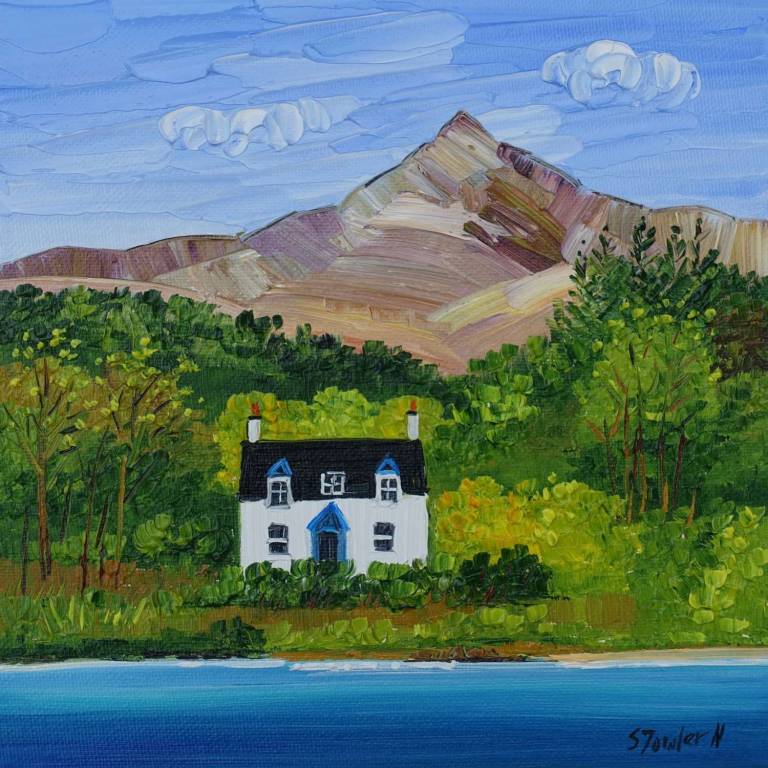 Corrie Cottage and Goat Fell  20 x 20cm SOLD - Sheila Fowler