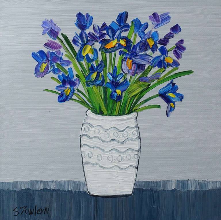 Irises in White Vase SOLD - Sheila Fowler