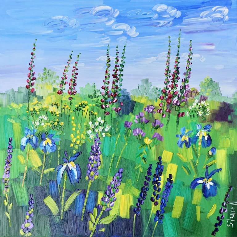 Summer Garden with Irises 25 x 25cm £45 - Sheila Fowler