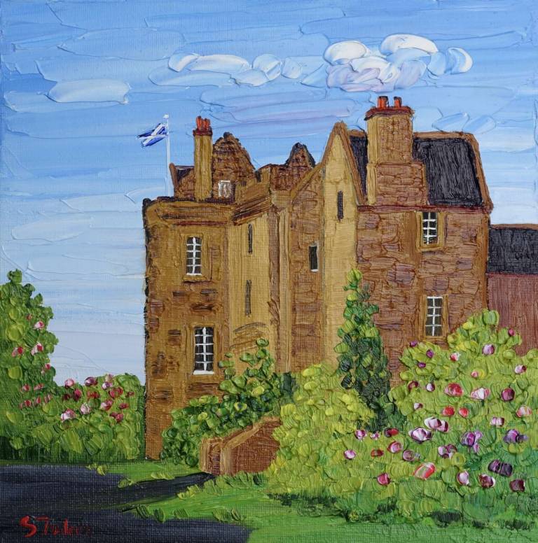 Spring Colours Brodick Castle Arran and Scottish Thistle  20 x 20cm SOLD - Sheila Fowler