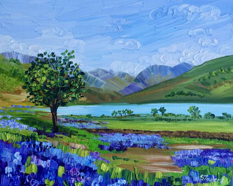 Rannerdale Bluebells Buttermere (LAKE DISTRICT ART PRINT- click for detail) - Sheila Fowler