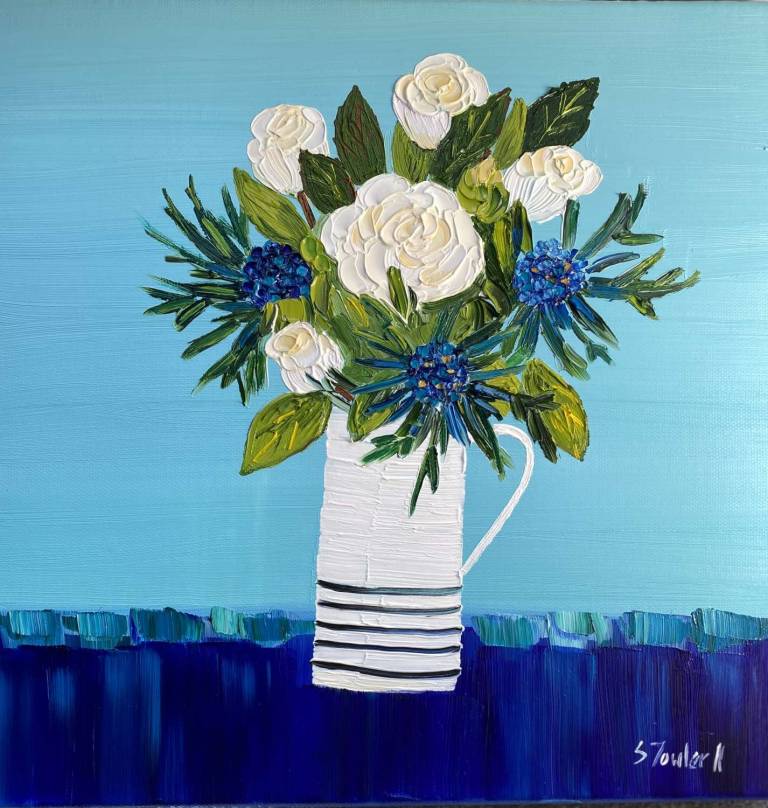 White Roses and Sea Holly SOLD - Sheila Fowler