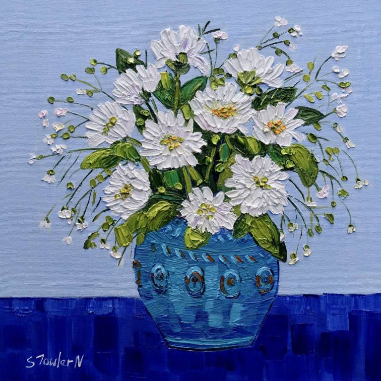 Chrysanthemums in Blue Vase SOLD - Sheila Fowler