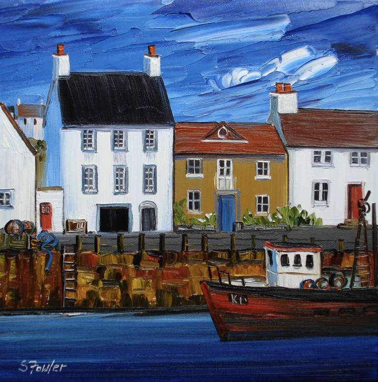 SINGLE CARD Red  Boat Crail Harbour £3 - Sheila Fowler