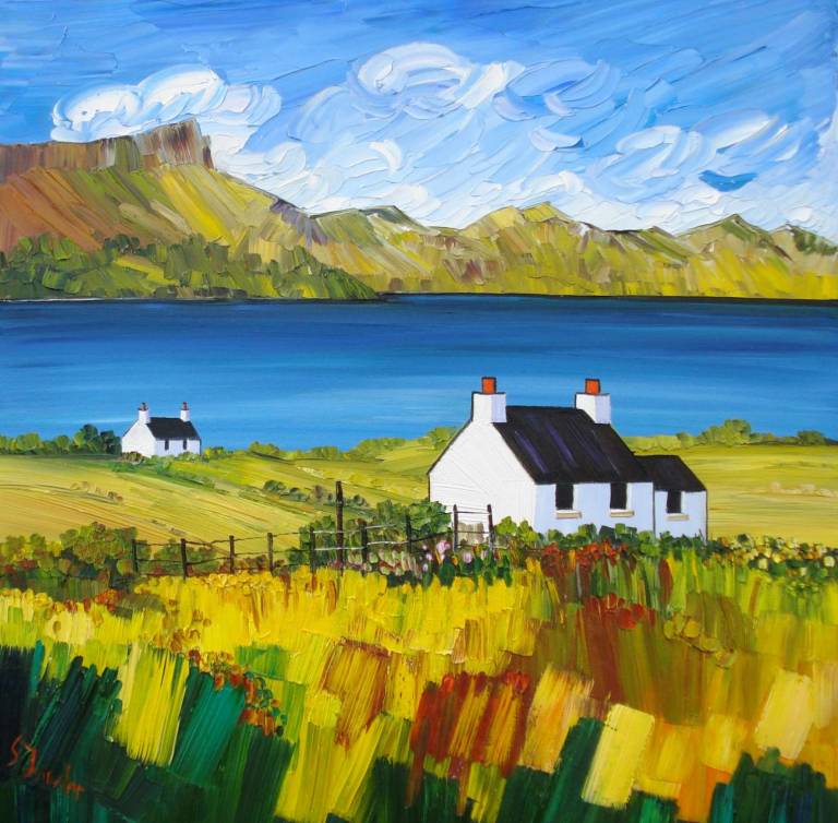 Staffin Bay Cottages Skye (ART PRINT OF SKYE - click for detail) - Sheila Fowler