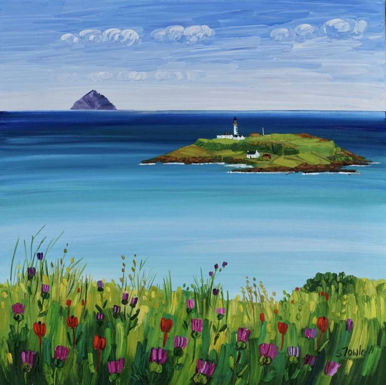 Ailsa Craig Pladda and Kildonan Thistles  25 x 25cm - Sheila Fowler